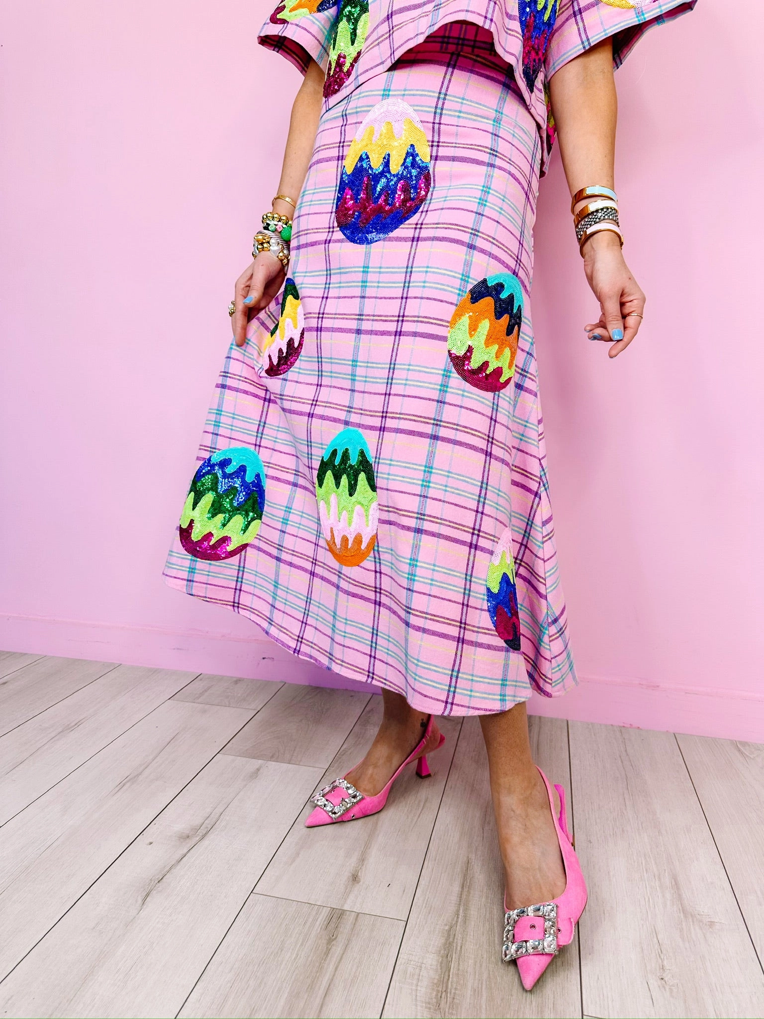 GROOVY EASTER EGG PLAID MAXI SKIRT - LAVENDER