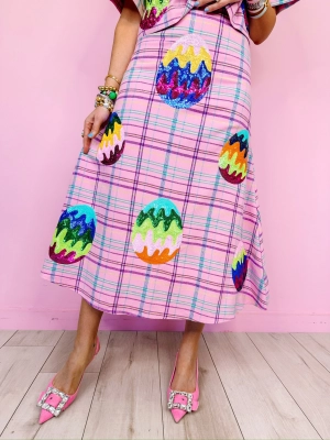 GROOVY EASTER EGG PLAID MAXI SKIRT - LAVENDER