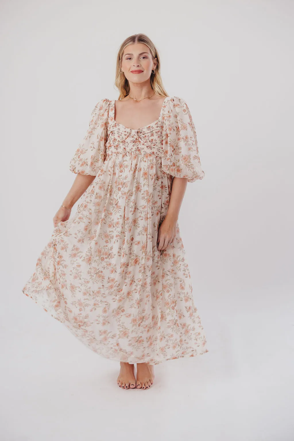 Harlow Maxi Dress in Ivory Floral - Bump Friendly & Inclusive Sizing (S-3XL)