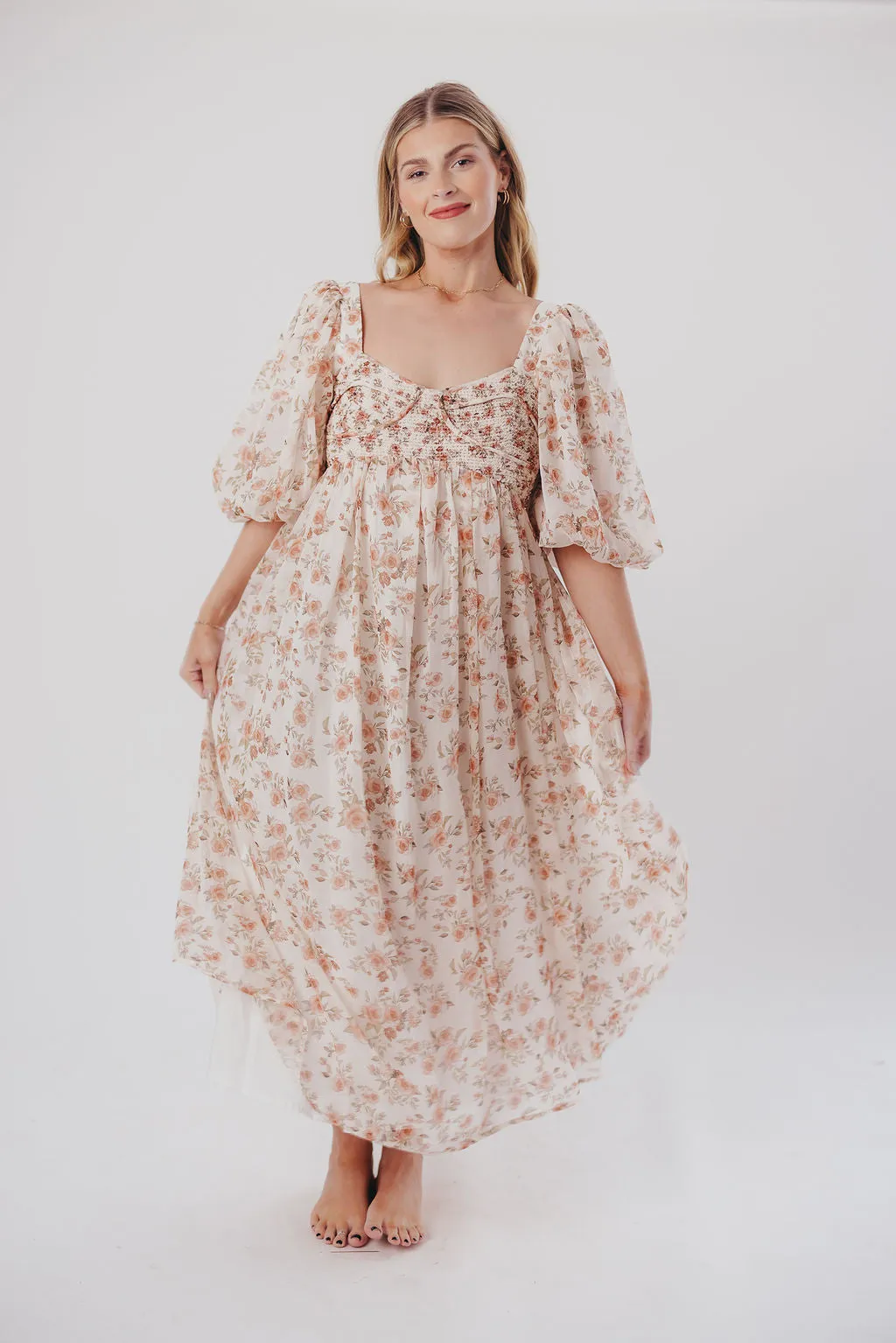 Harlow Maxi Dress in Ivory Floral - Bump Friendly & Inclusive Sizing (S-3XL)