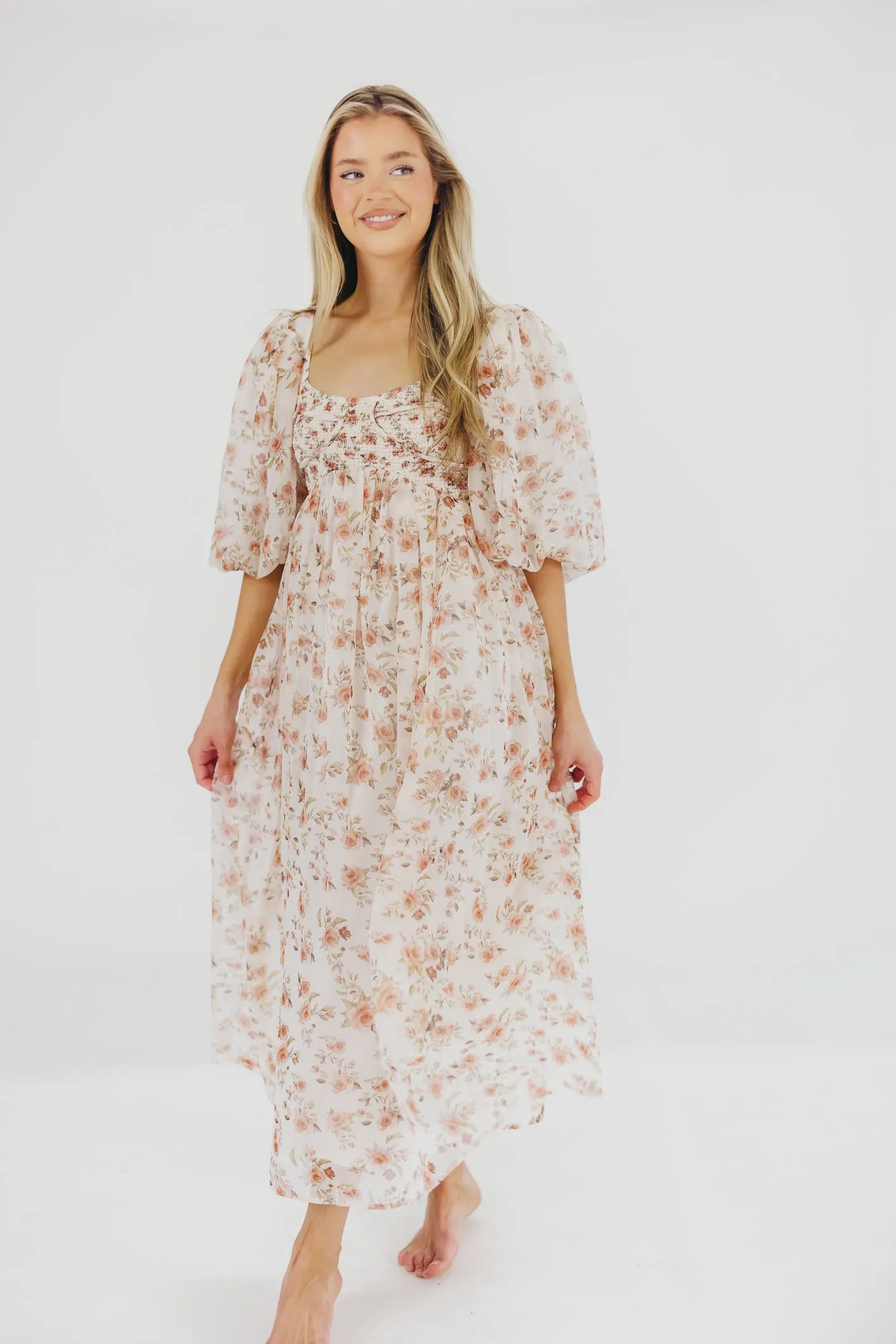 Harlow Maxi Dress in Ivory Floral - Bump Friendly & Inclusive Sizing (S-3XL)