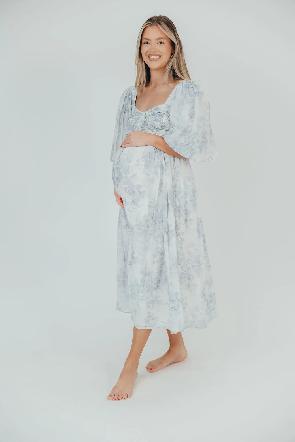 Harlow Maxi Dress in Light Blue Floral - Bump Friendly and Size Inclusive (S-3XL)