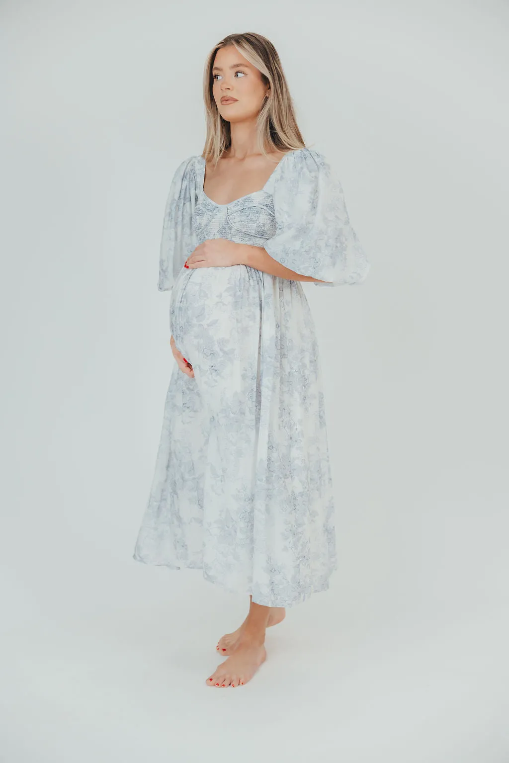 Harlow Maxi Dress in Light Blue Floral - Bump Friendly and Size Inclusive (S-3XL)