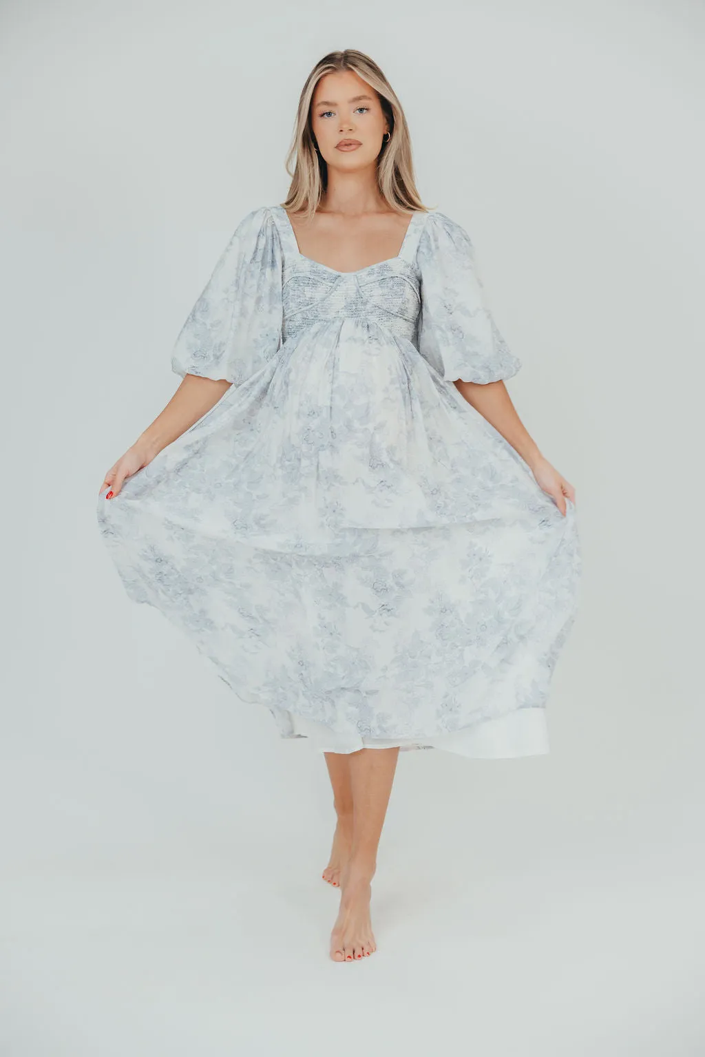Harlow Maxi Dress in Light Blue Floral - Bump Friendly and Size Inclusive (S-3XL)