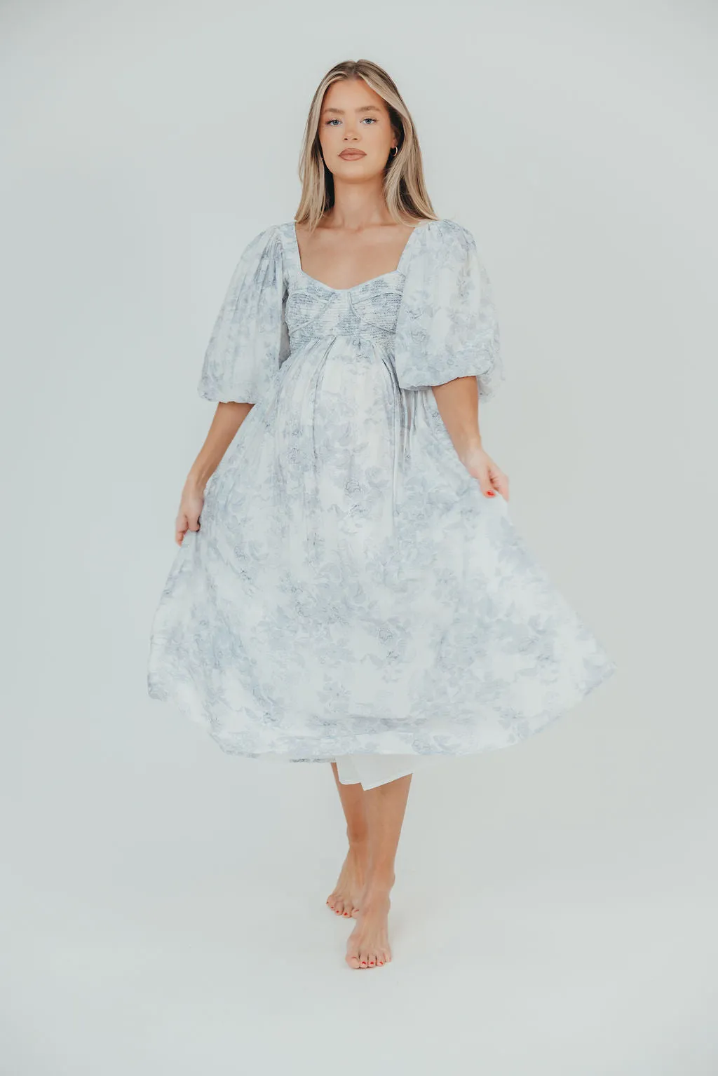 Harlow Maxi Dress in Light Blue Floral - Bump Friendly and Size Inclusive (S-3XL)
