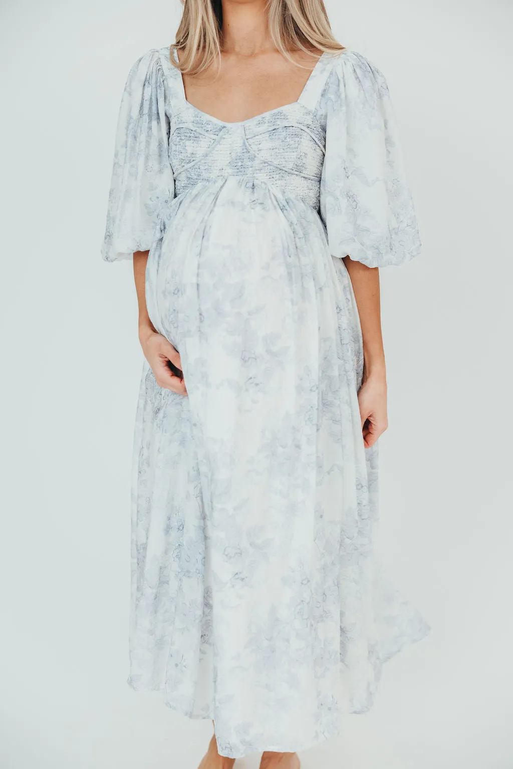 Harlow Maxi Dress in Light Blue Floral - Bump Friendly and Size Inclusive (S-3XL)