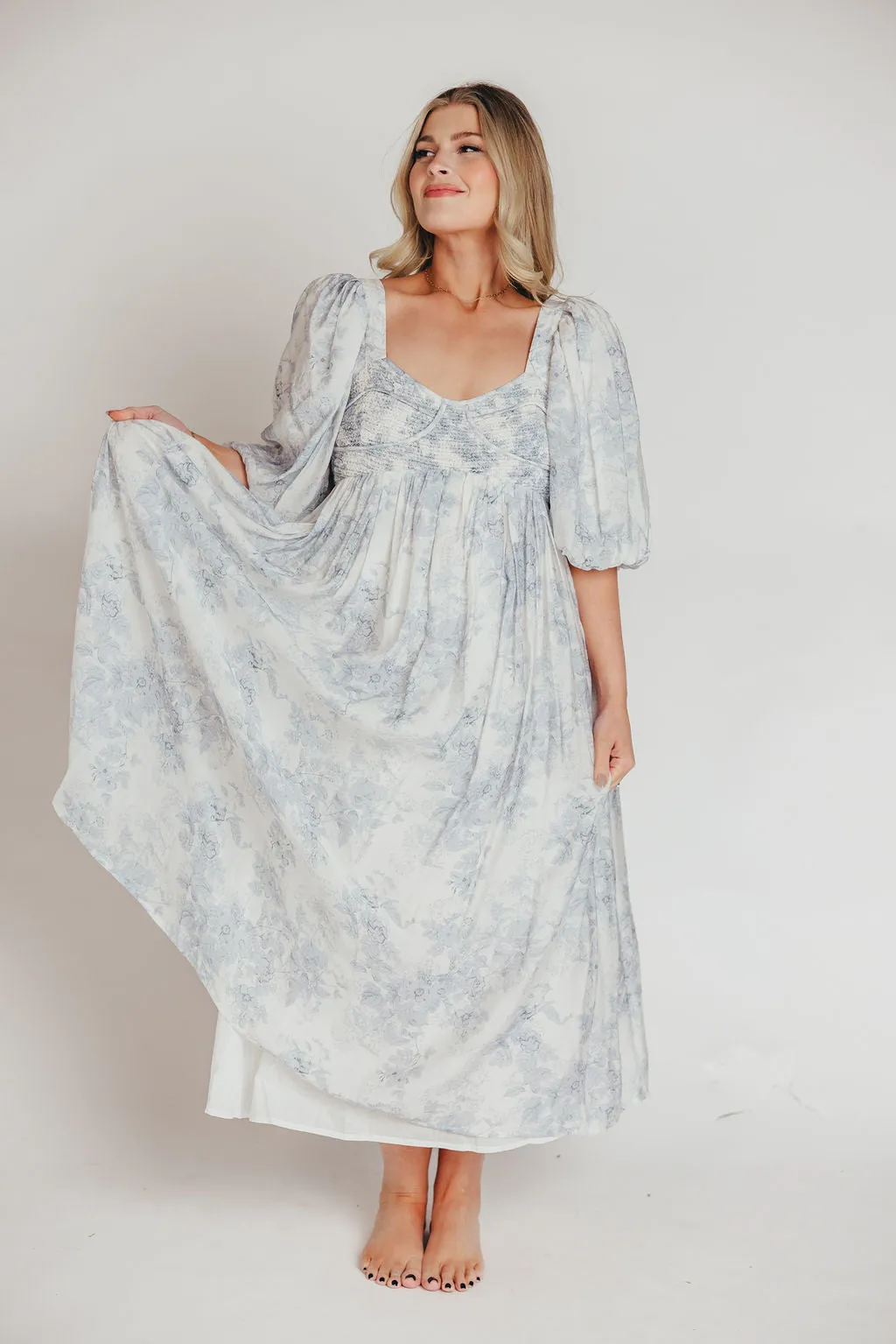 Harlow Maxi Dress in Light Blue Floral - Bump Friendly and Size Inclusive (S-3XL)