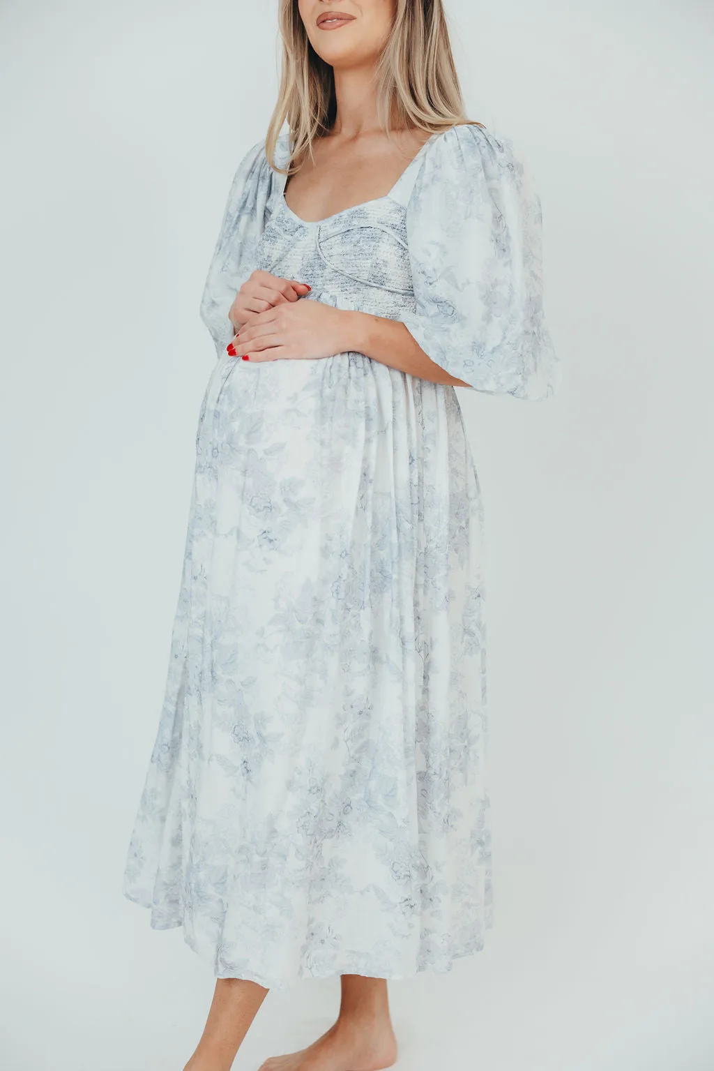 Harlow Maxi Dress in Light Blue Floral - Bump Friendly and Size Inclusive (S-3XL)