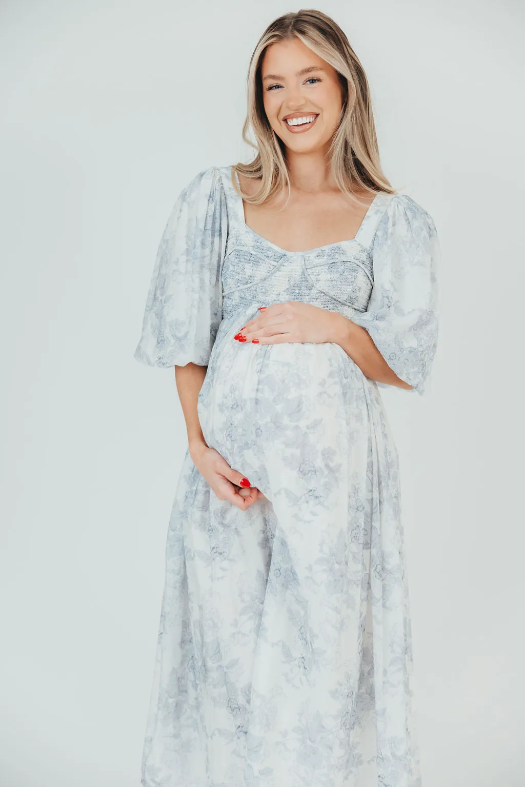 Harlow Maxi Dress in Light Blue Floral - Bump Friendly and Size Inclusive (S-3XL)