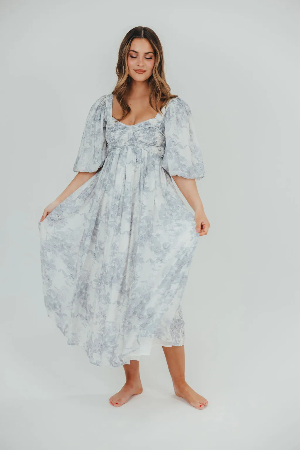 Harlow Maxi Dress in Light Blue Floral - Bump Friendly and Size Inclusive (S-3XL)