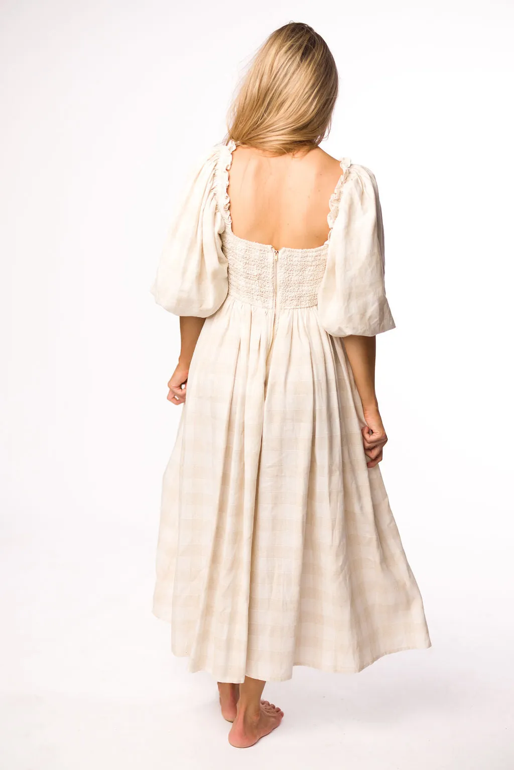 Harlow Maxi Dress in Natural Plaid - Bump Friendly (S-3XL)