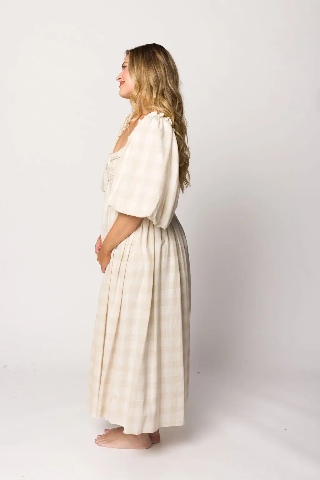 Harlow Maxi Dress in Natural Plaid - Bump Friendly (S-3XL)