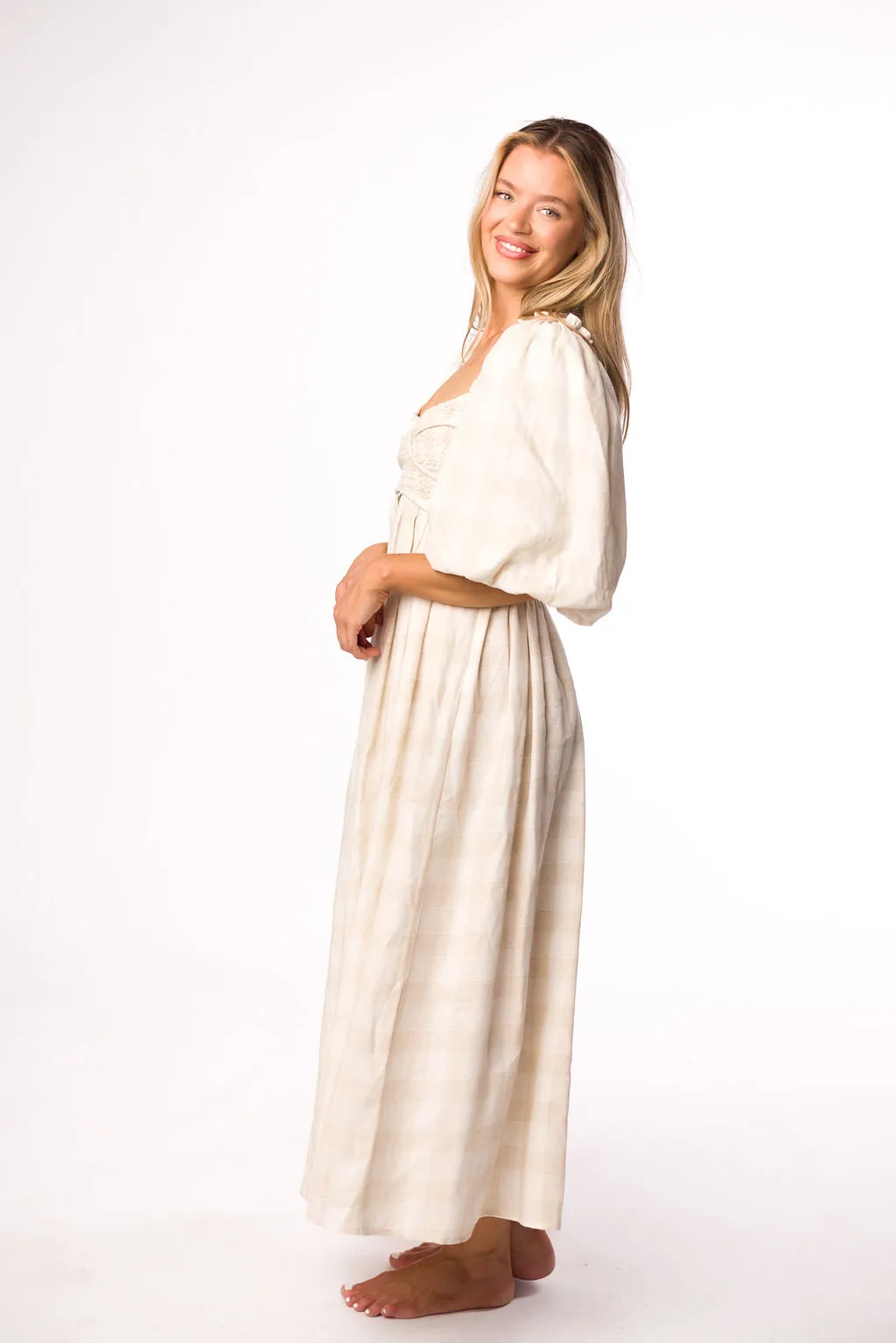 Harlow Maxi Dress in Natural Plaid - Bump Friendly (S-3XL)