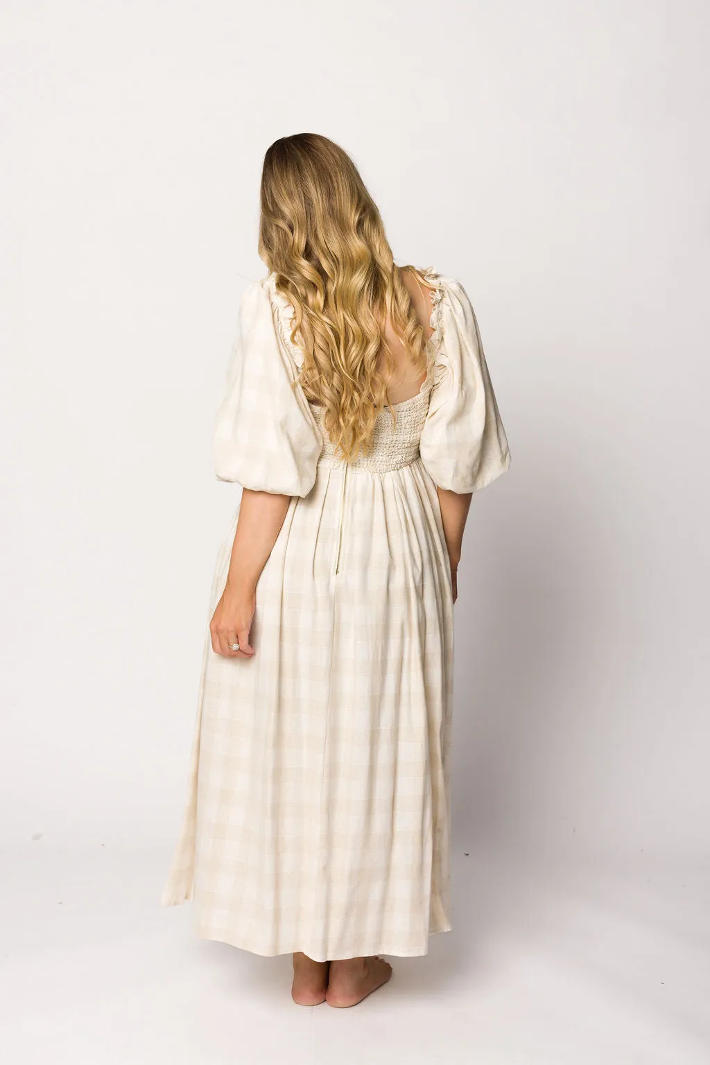 Harlow Maxi Dress in Natural Plaid - Bump Friendly (S-3XL)