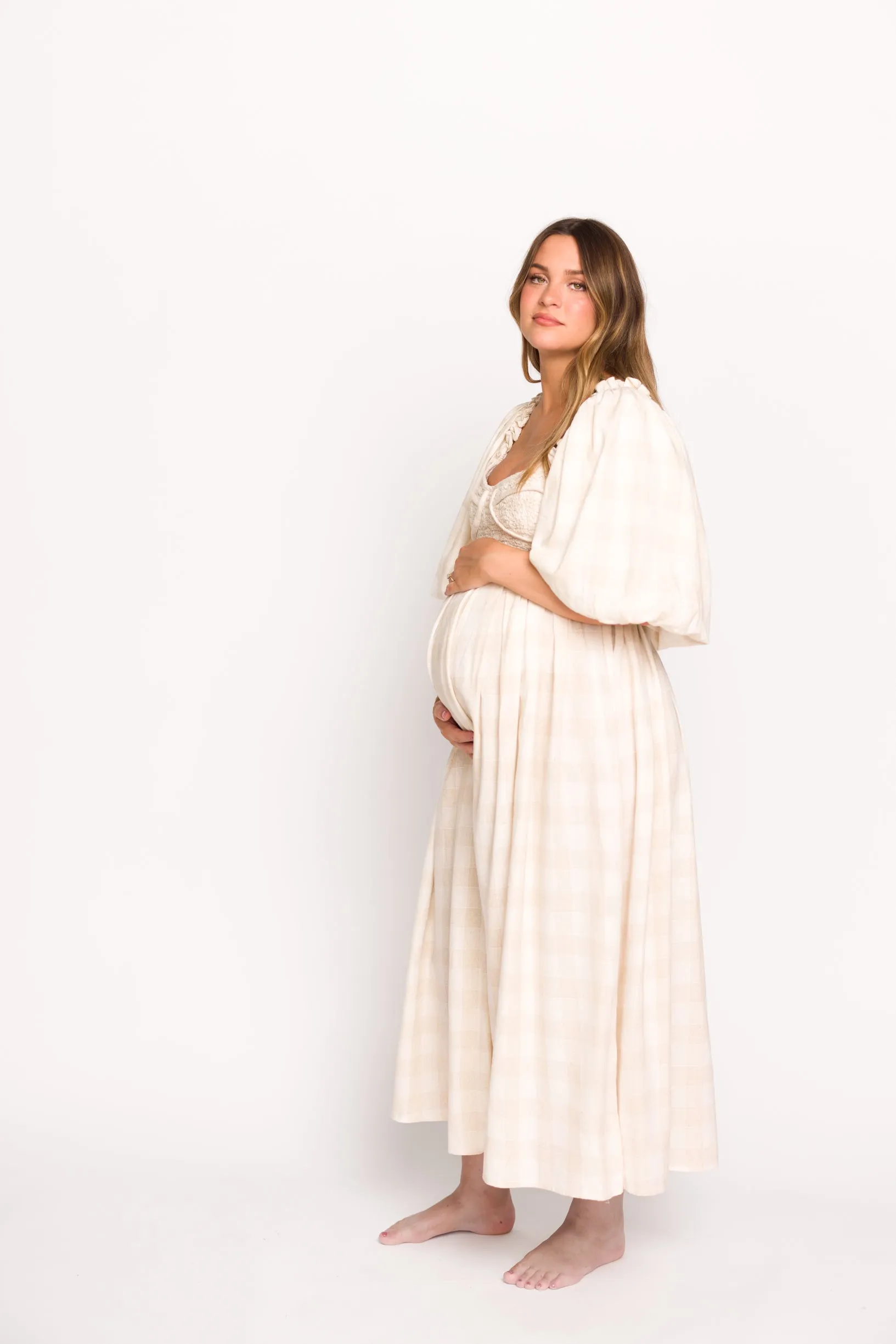 Harlow Maxi Dress in Natural Plaid - Bump Friendly (S-3XL)