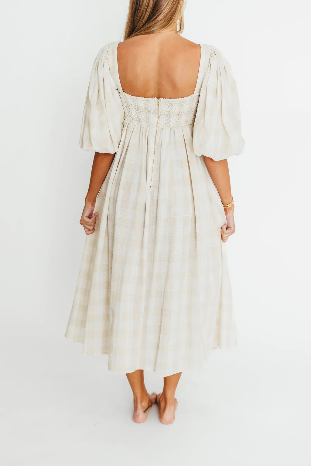 Harlow Maxi Dress in Natural Plaid - Bump Friendly (S-3XL)