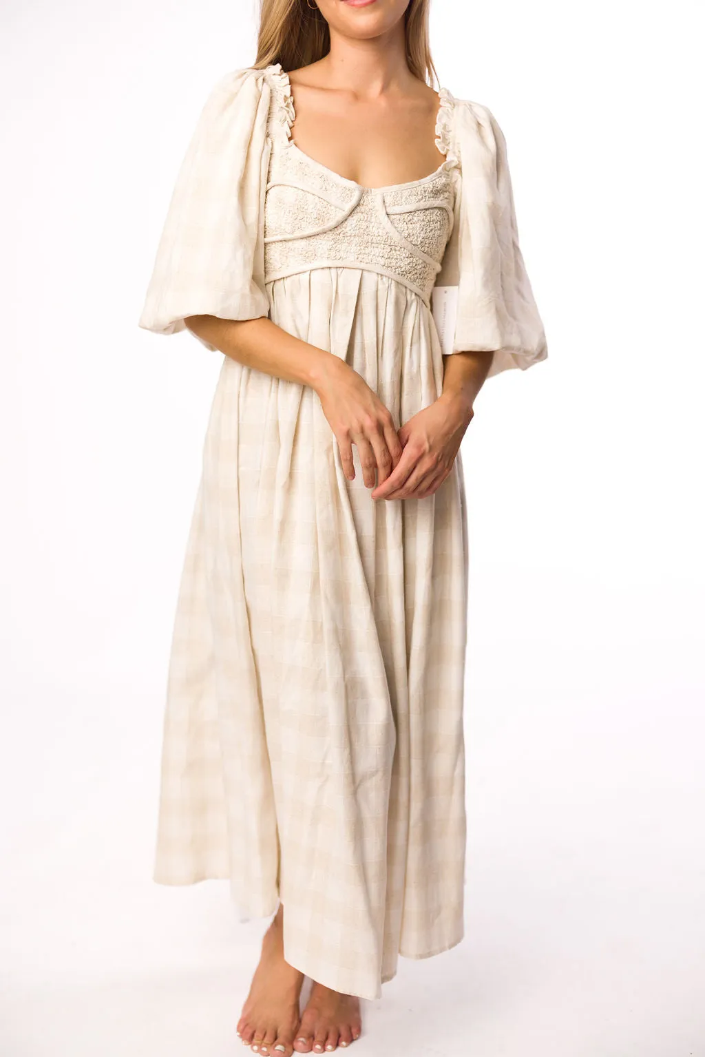 Harlow Maxi Dress in Natural Plaid - Bump Friendly (S-3XL)