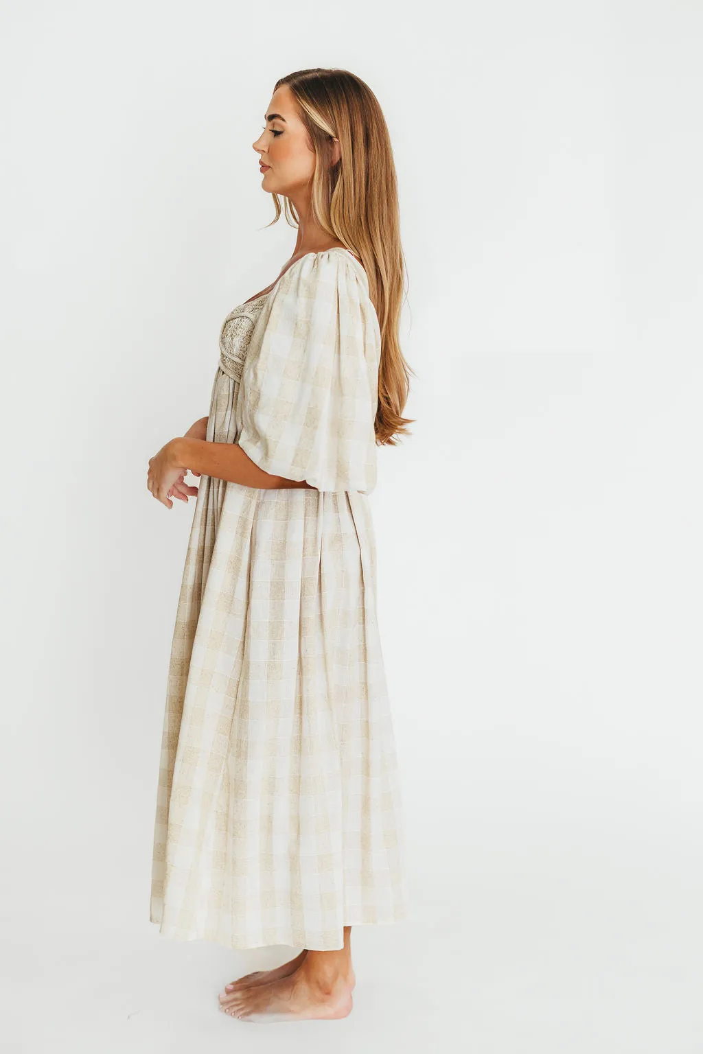 Harlow Maxi Dress in Natural Plaid - Bump Friendly (S-3XL)