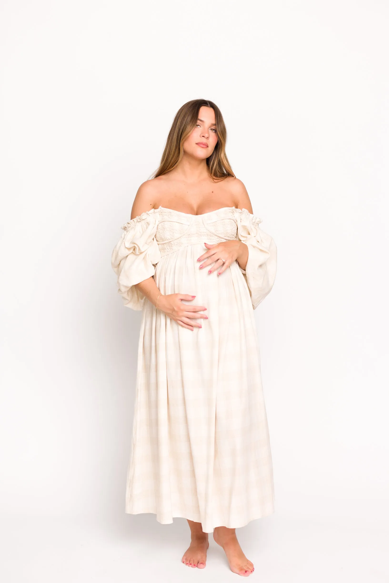 Harlow Maxi Dress in Natural Plaid - Bump Friendly (S-3XL)