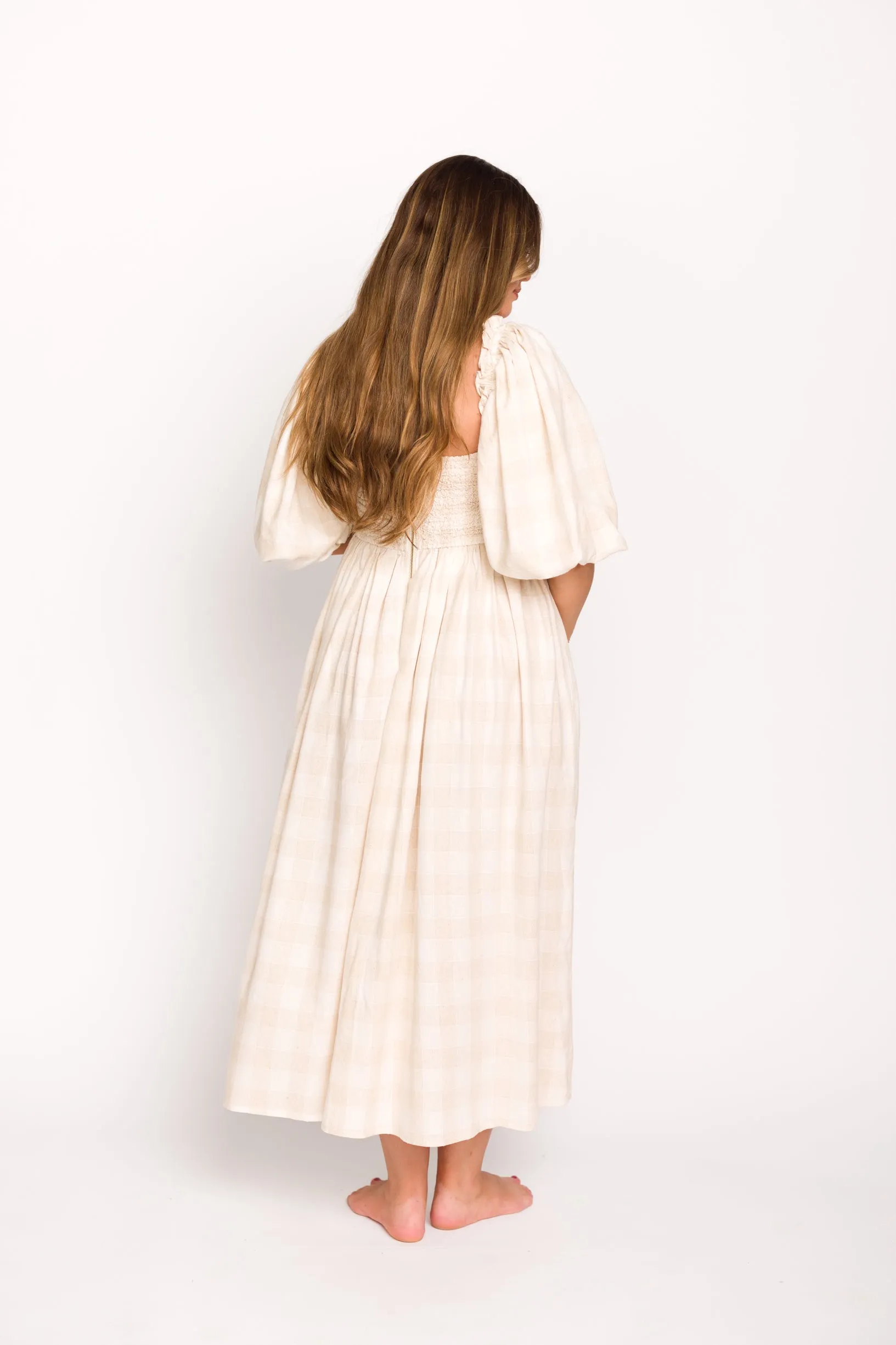 Harlow Maxi Dress in Natural Plaid - Bump Friendly (S-3XL)