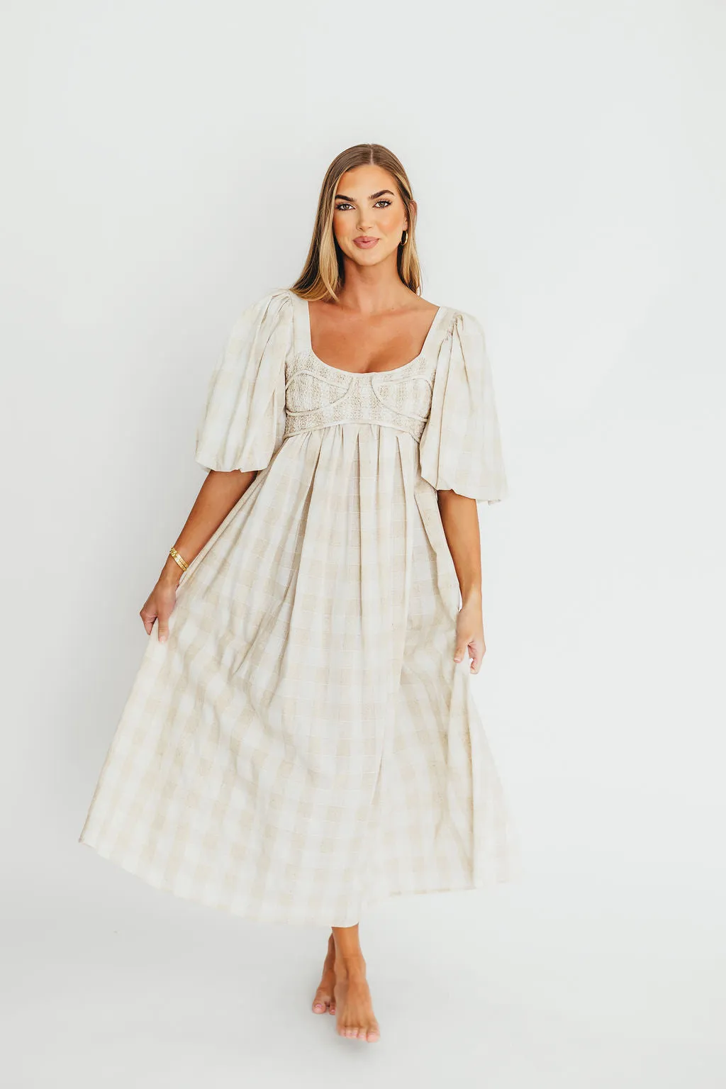 Harlow Maxi Dress in Natural Plaid - Bump Friendly (S-3XL)