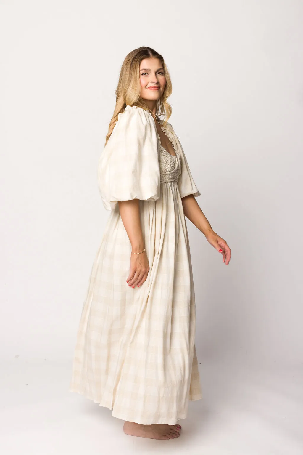 Harlow Maxi Dress in Natural Plaid - Bump Friendly (S-3XL)