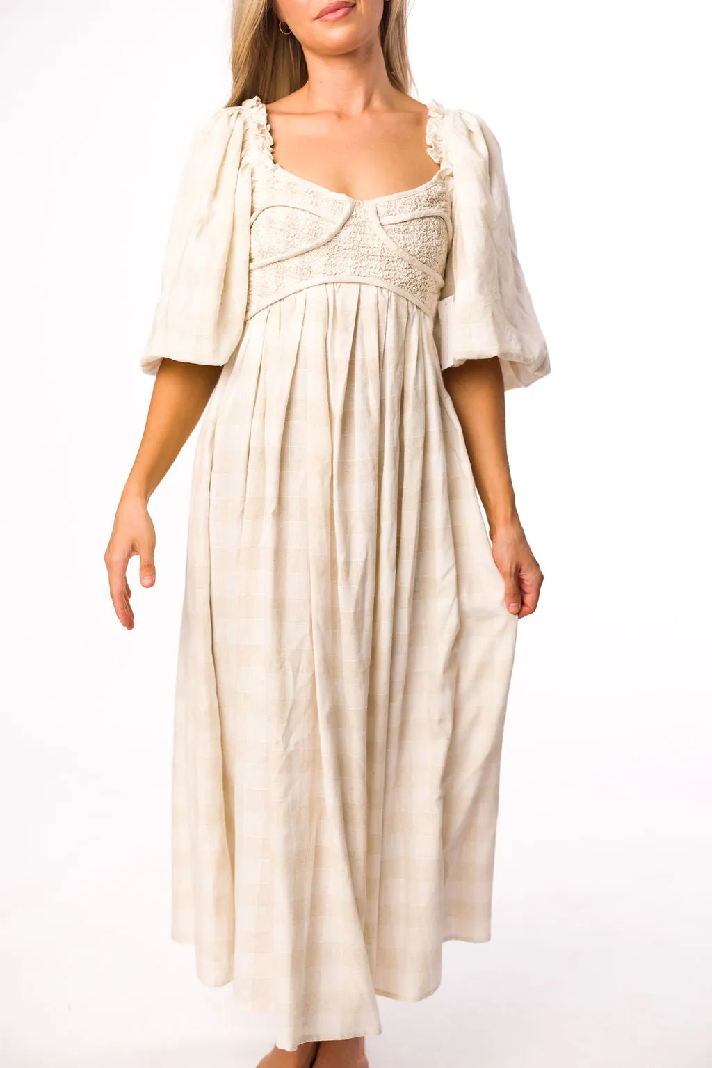 Harlow Maxi Dress in Natural Plaid - Bump Friendly (S-3XL)