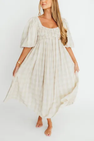 Harlow Maxi Dress in Natural Plaid - Bump Friendly (S-3XL)