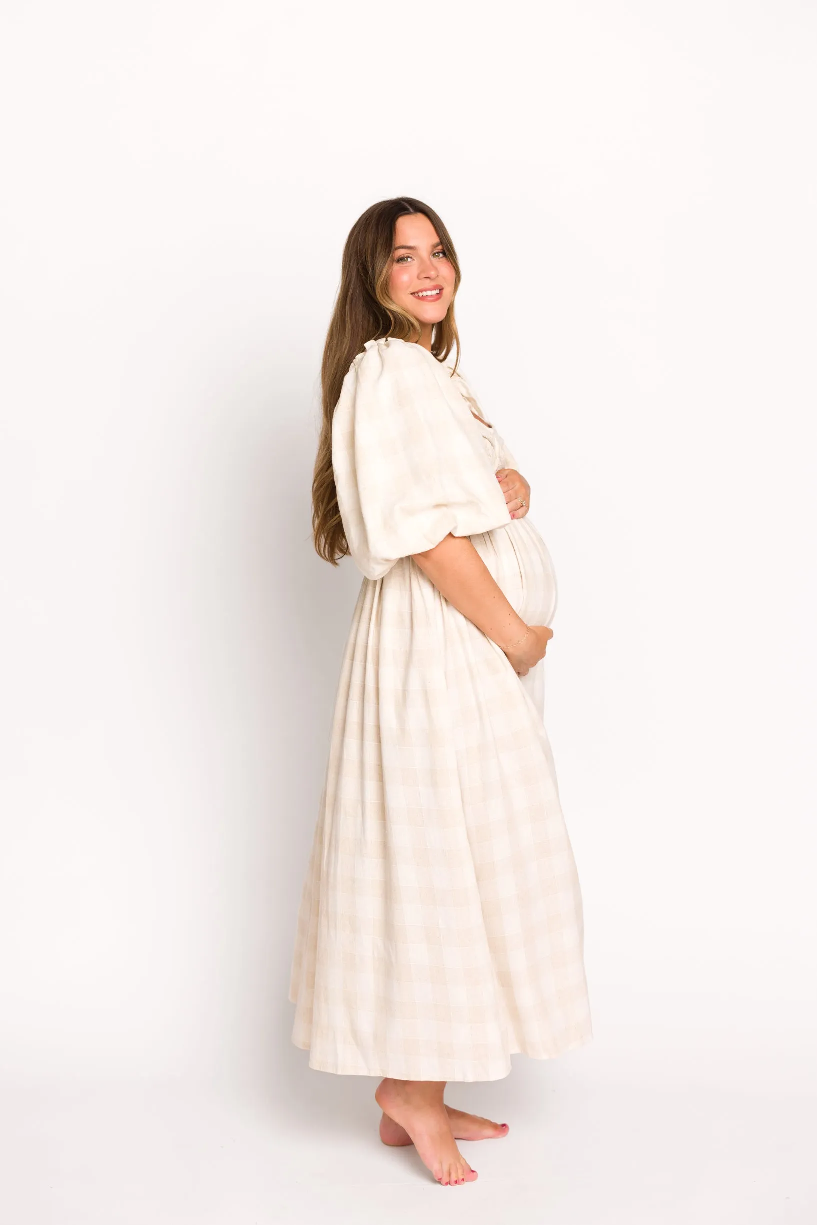 Harlow Maxi Dress in Natural Plaid - Bump Friendly (S-3XL)