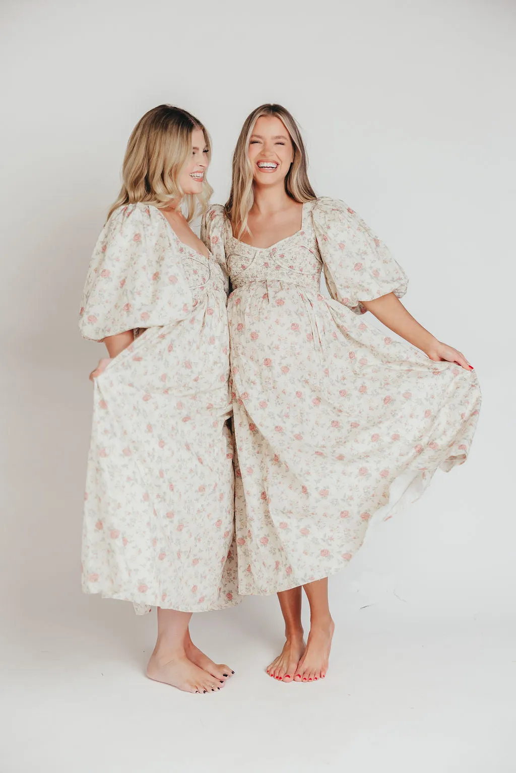 Harlow Maxi Dress in Off-White Floral - Bump Friendly & Inclusive Sizing (S-3XL)