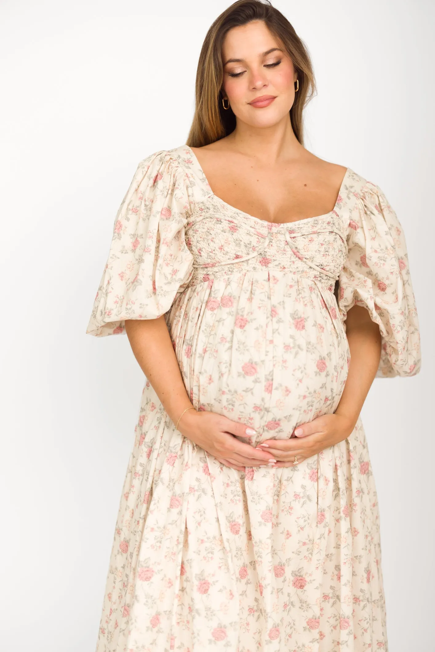 Harlow Maxi Dress in Off-White Floral - Bump Friendly & Inclusive Sizing (S-3XL)