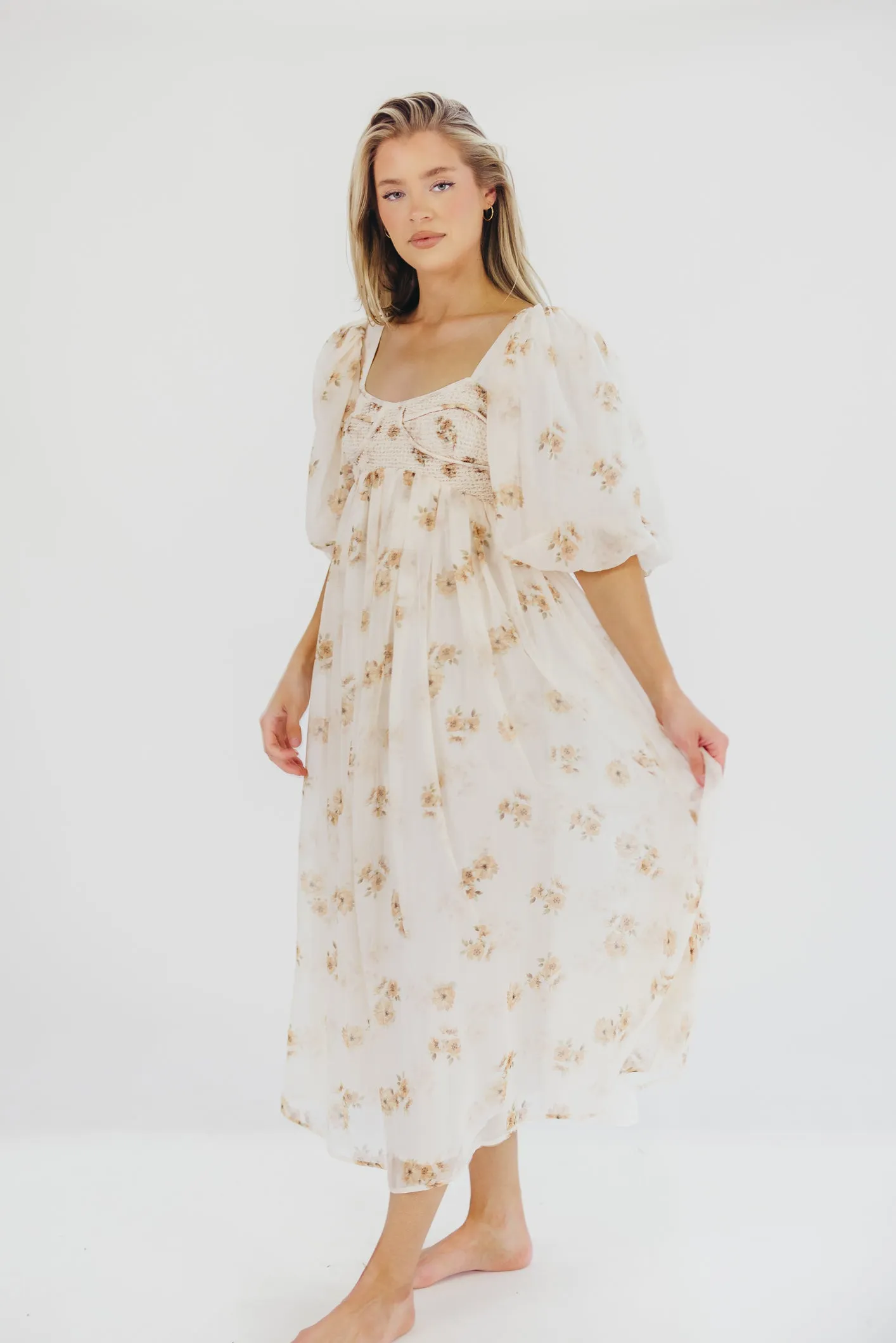 Harlow Maxi Dress in Taupe Floral - Bump Friendly & Inclusive Sizing (S-3XL)