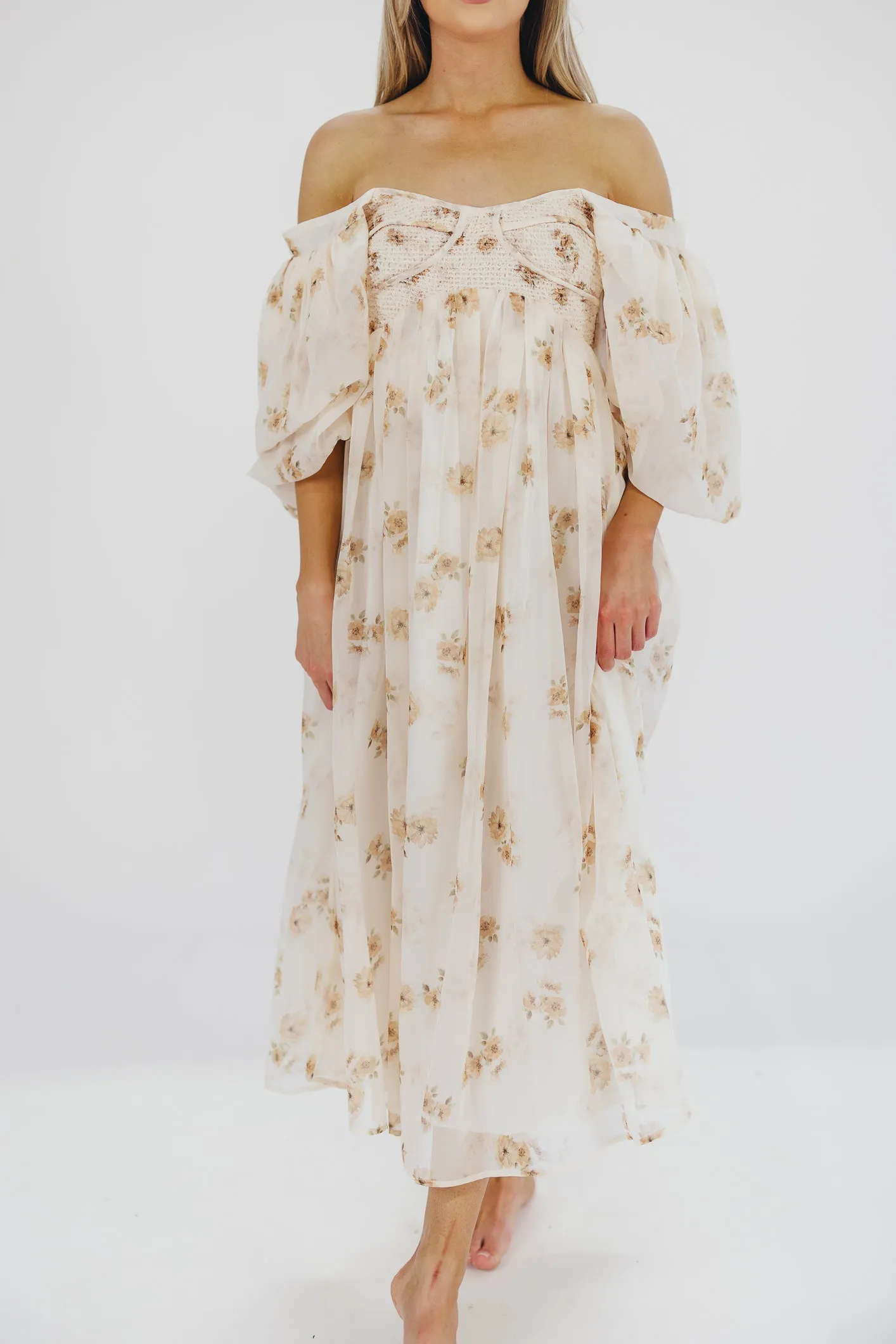 Harlow Maxi Dress in Taupe Floral - Bump Friendly & Inclusive Sizing (S-3XL)