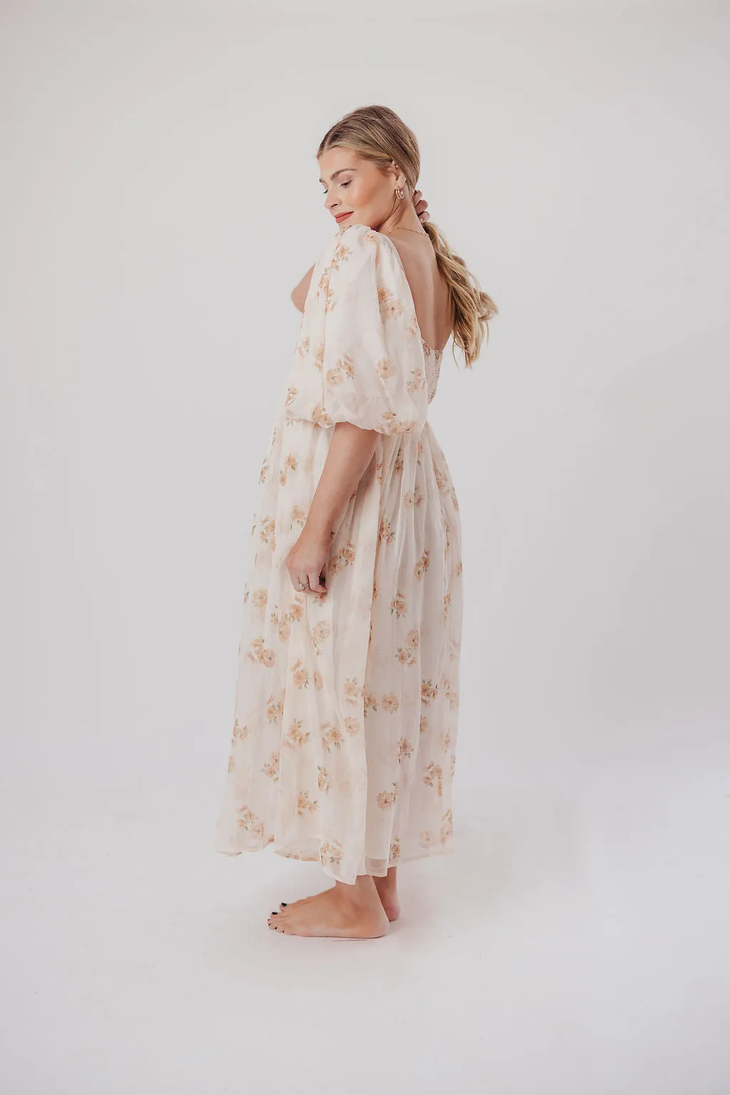 Harlow Maxi Dress in Taupe Floral - Bump Friendly & Inclusive Sizing (S-3XL)