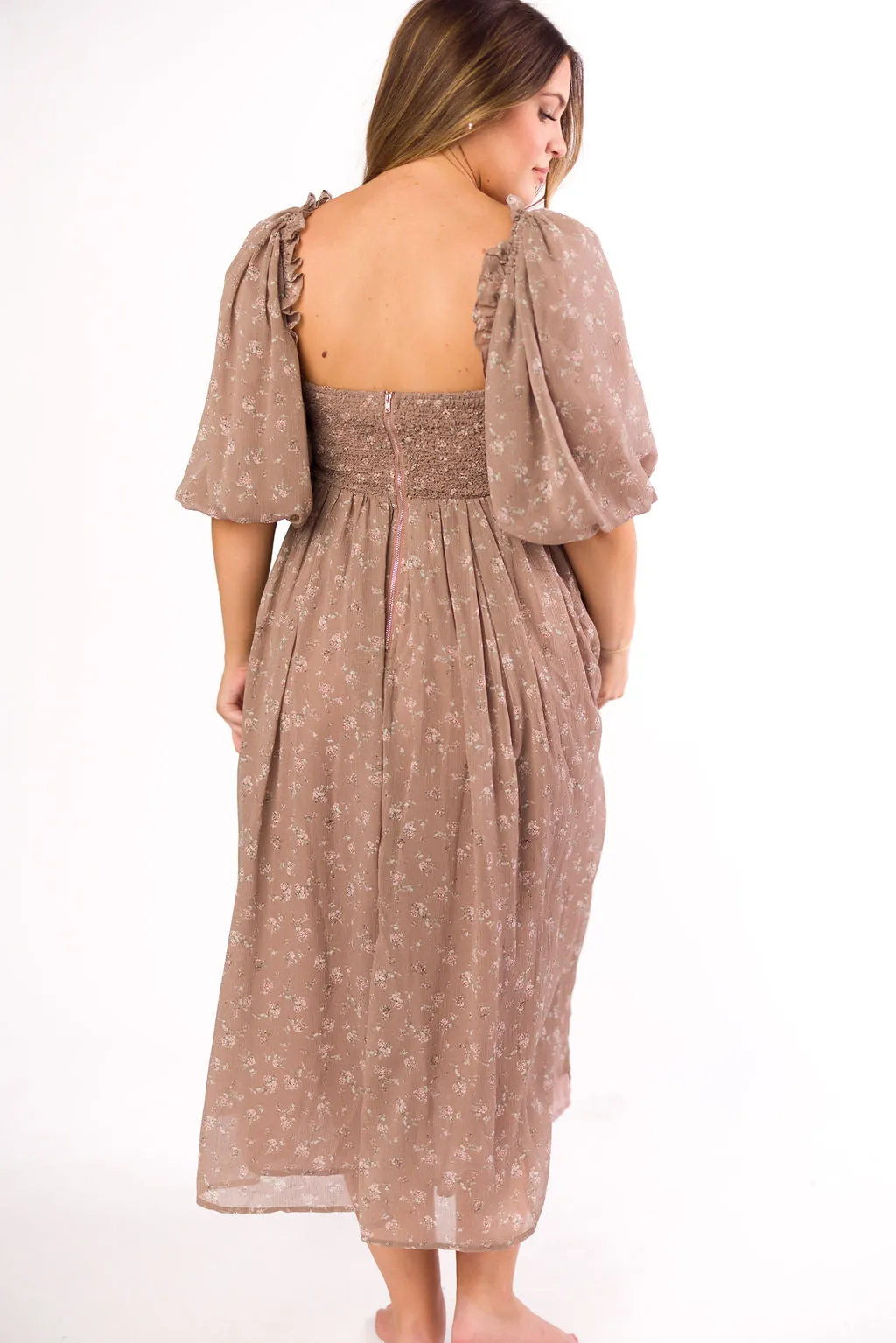 Harlow Maxi Dress in Taupe Floral - Bump Friendly
