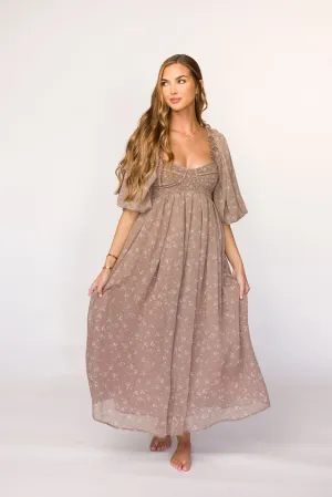Harlow Maxi Dress in Taupe Floral - Bump Friendly