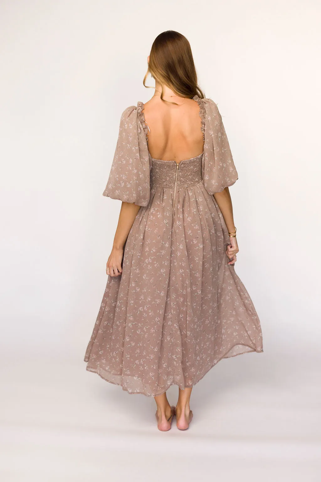 Harlow Maxi Dress in Taupe Floral - Bump Friendly
