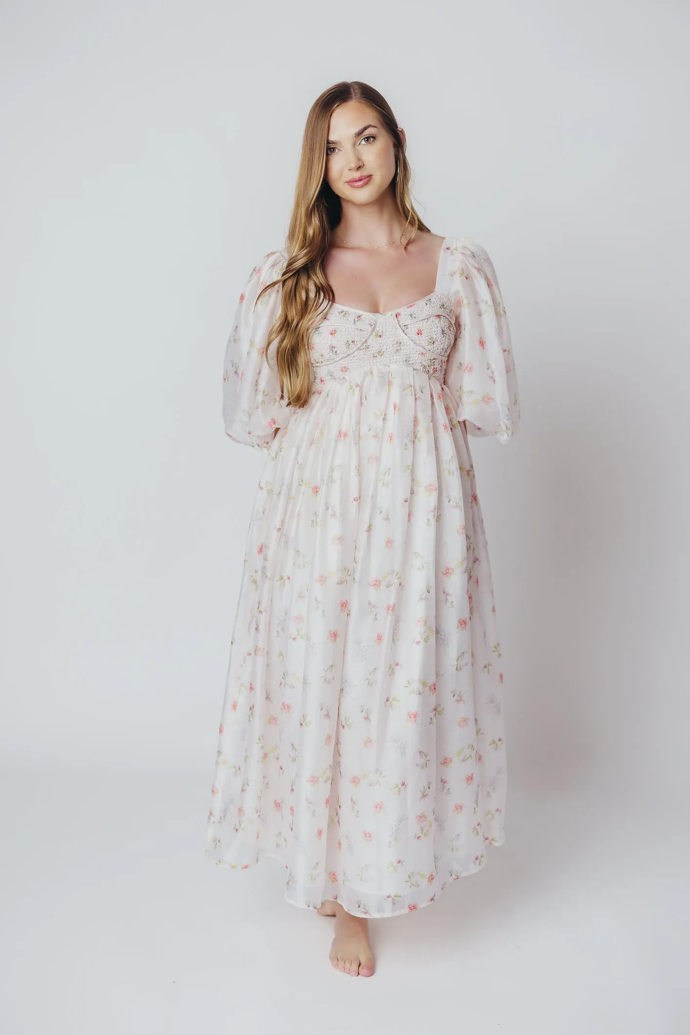 Harlow Maxi Dress in Tiny Pink Floral - Bump Friendly & Inclusive Sizing (S-3XL)