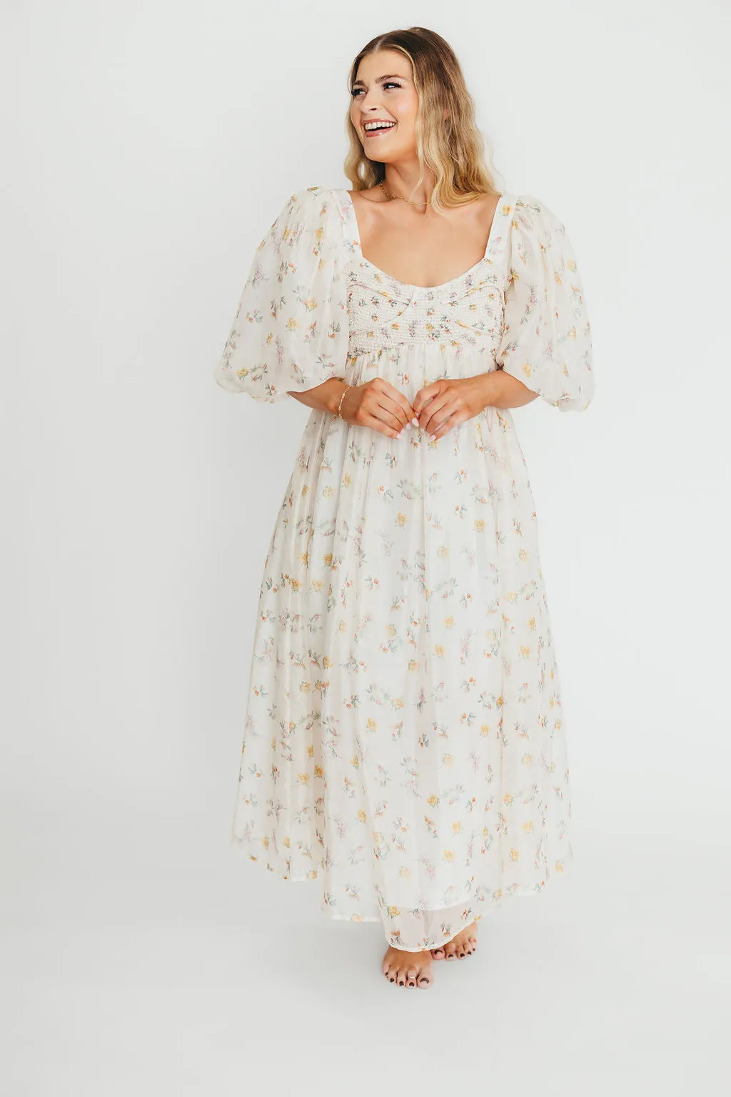 Harlow Maxi Dress in Tiny Yellow Floral - Bump Friendly & Inclusive Sizing (S-3XL)