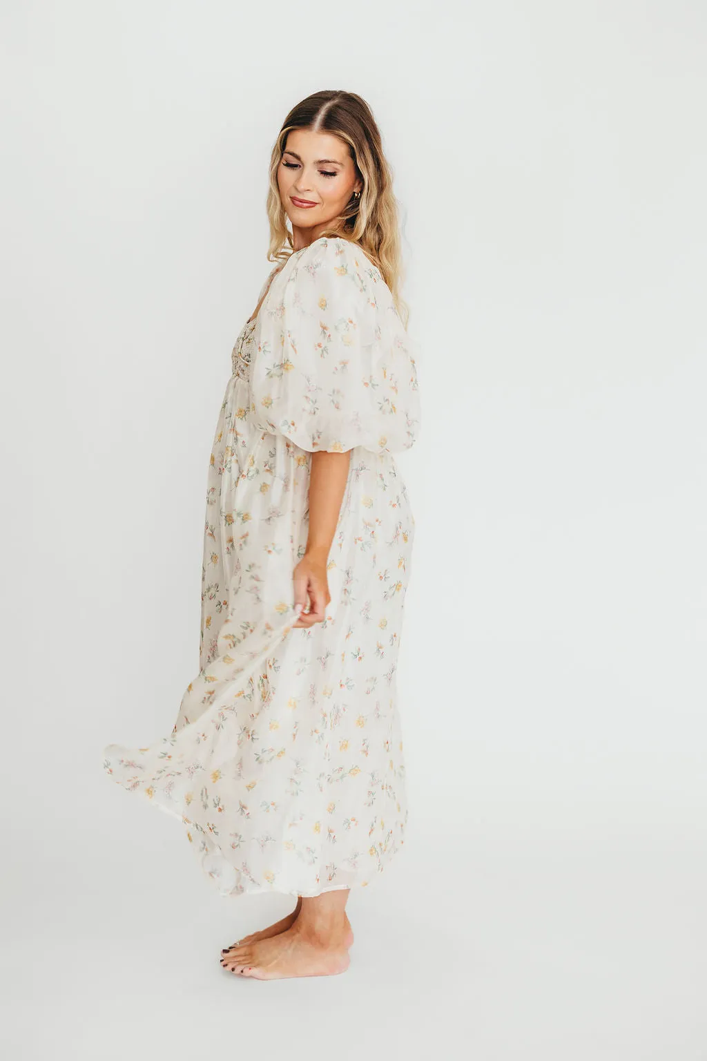 Harlow Maxi Dress in Tiny Yellow Floral - Bump Friendly & Inclusive Sizing (S-3XL)