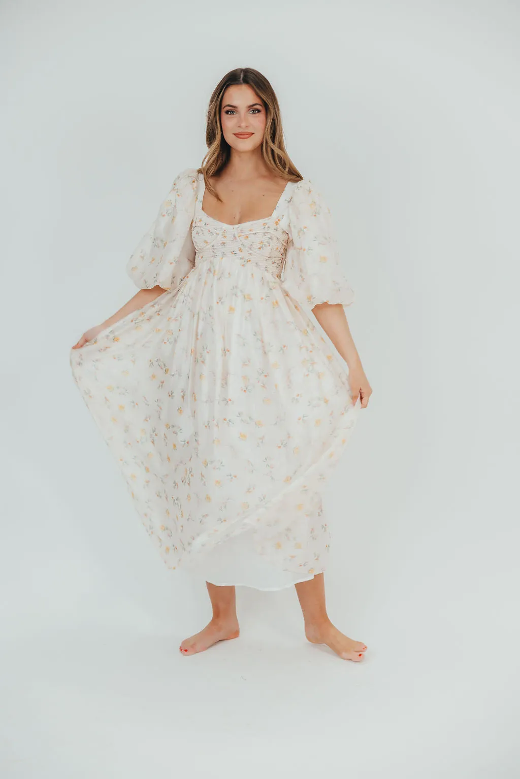Harlow Maxi Dress in Tiny Yellow Floral - Bump Friendly & Inclusive Sizing (S-3XL)