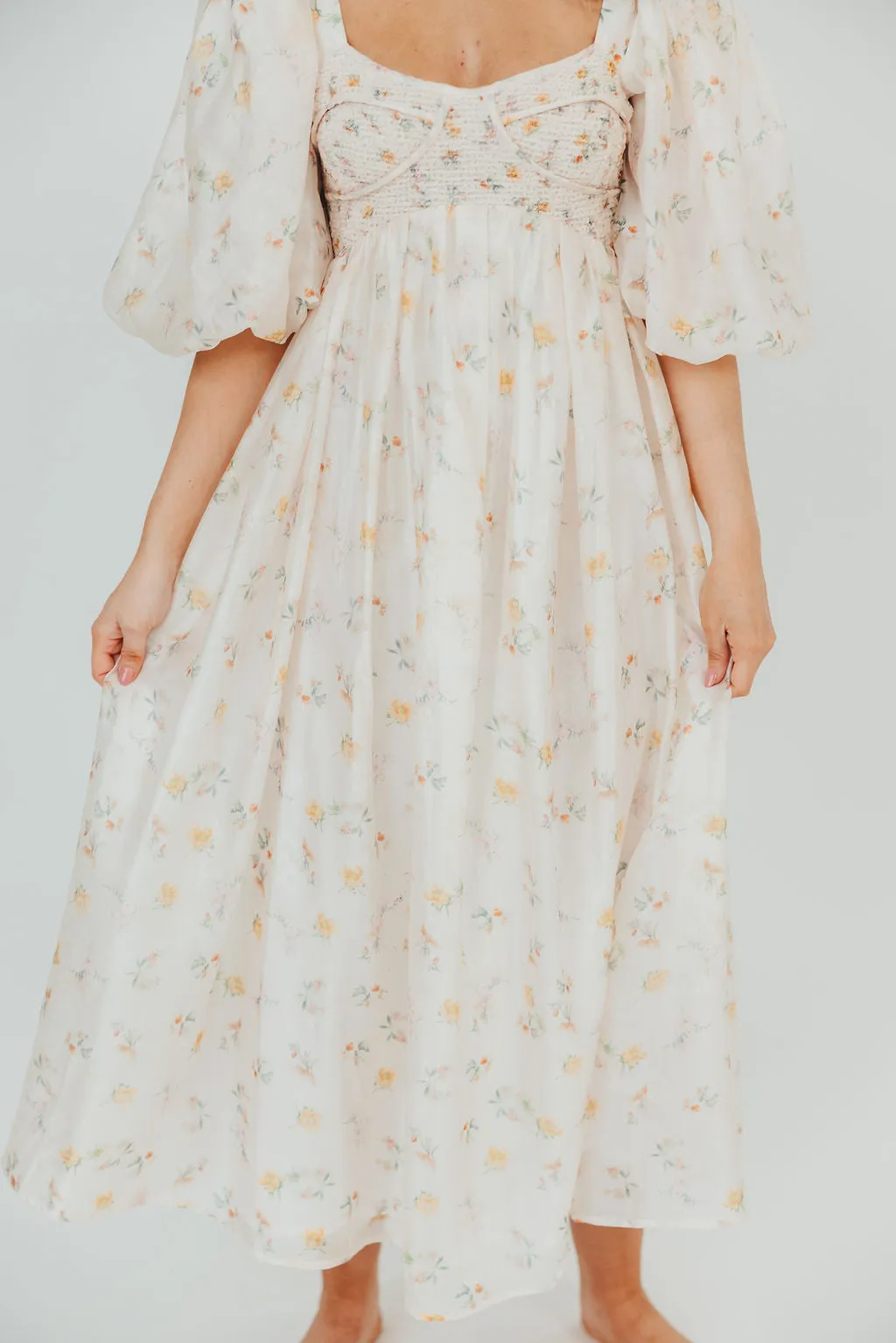 Harlow Maxi Dress in Tiny Yellow Floral - Bump Friendly & Inclusive Sizing (S-3XL)