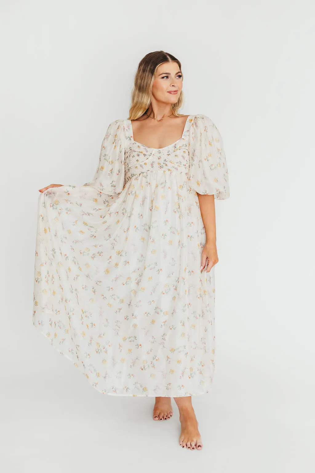Harlow Maxi Dress in Tiny Yellow Floral - Bump Friendly & Inclusive Sizing (S-3XL)