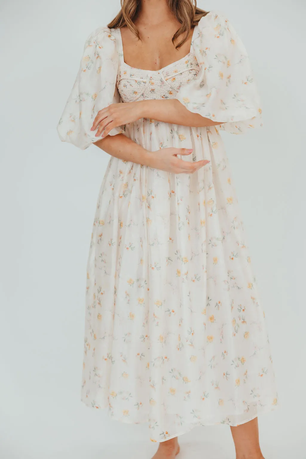 Harlow Maxi Dress in Tiny Yellow Floral - Bump Friendly & Inclusive Sizing (S-3XL)