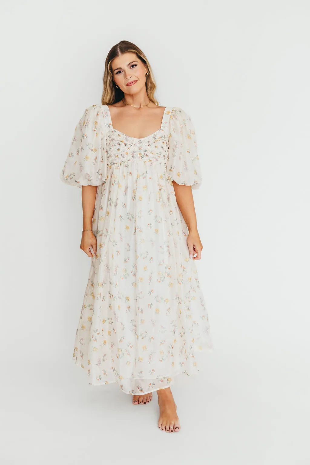 Harlow Maxi Dress in Tiny Yellow Floral - Bump Friendly & Inclusive Sizing (S-3XL)
