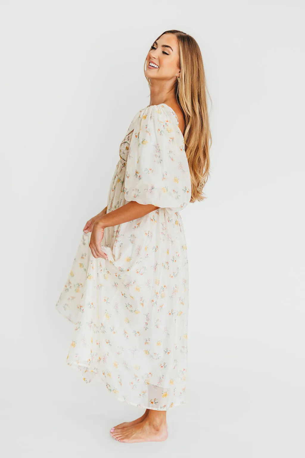 Harlow Maxi Dress in Tiny Yellow Floral - Bump Friendly & Inclusive Sizing (S-3XL)