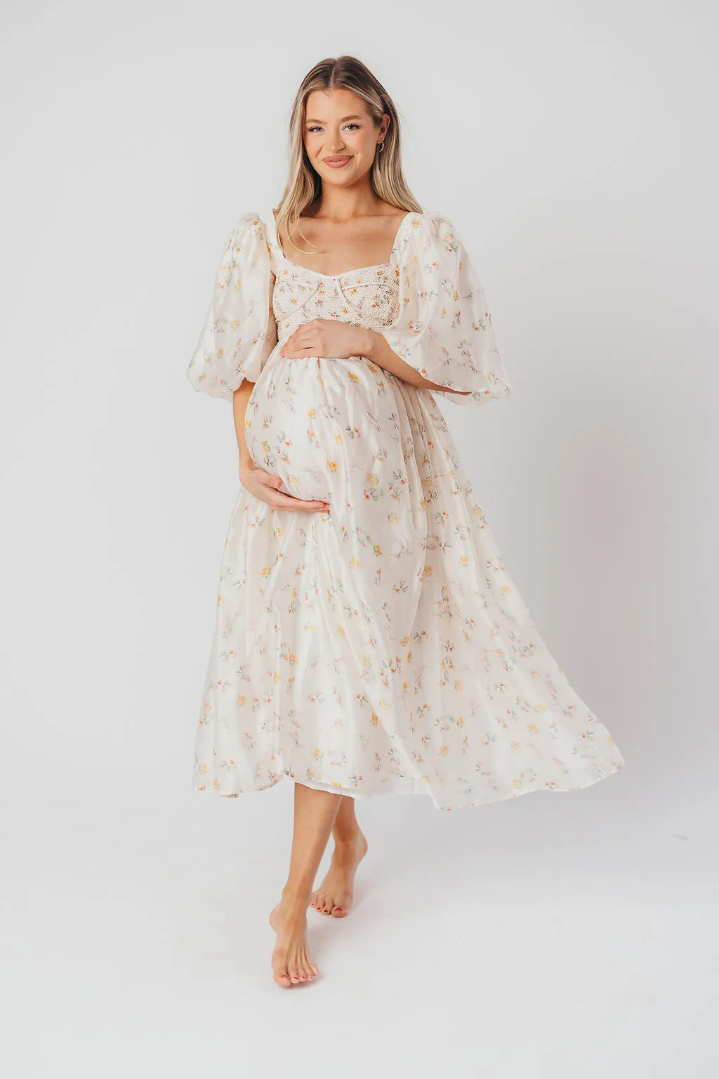 Harlow Maxi Dress in Tiny Yellow Floral - Bump Friendly & Inclusive Sizing (S-3XL)