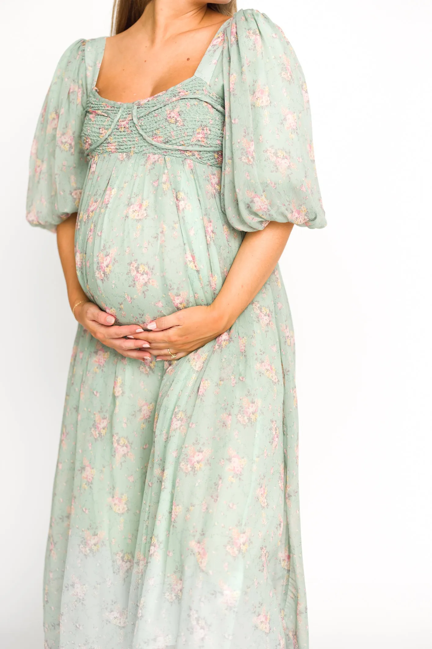 Harlow Maxi Dress in Turquoise Floral - Bump Friendly & Inclusive Sizing (S-3XL)