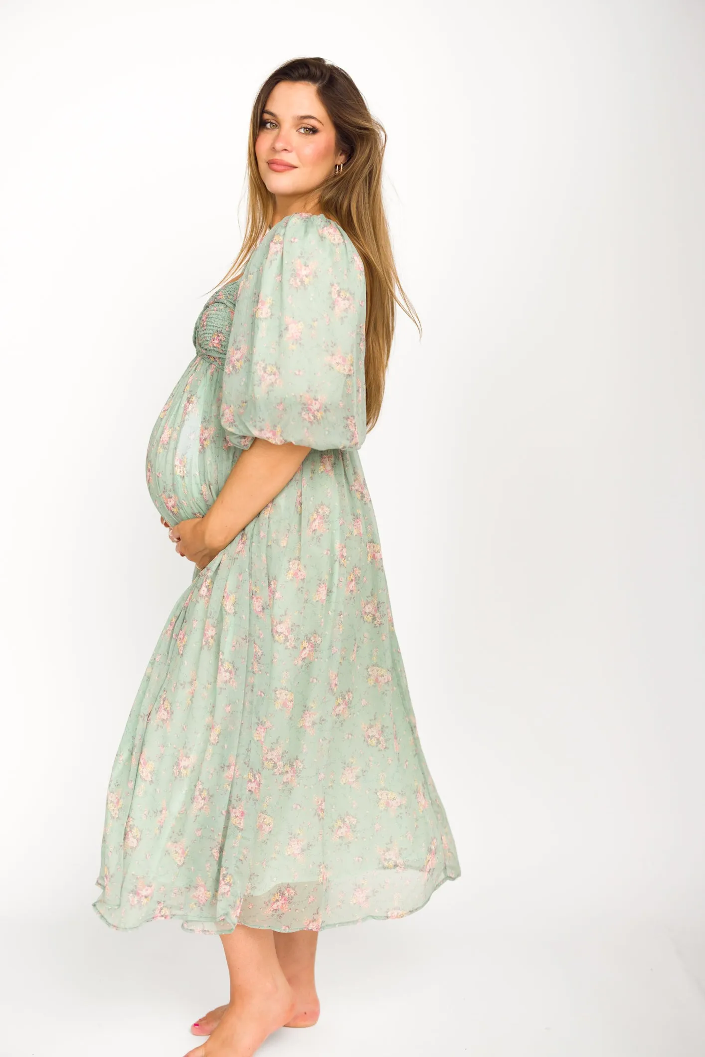 Harlow Maxi Dress in Turquoise Floral - Bump Friendly & Inclusive Sizing (S-3XL)