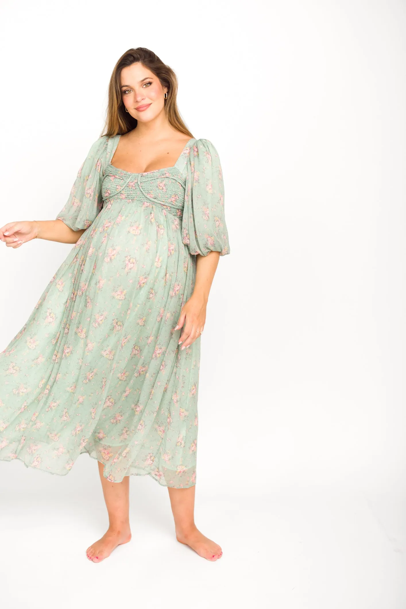 Harlow Maxi Dress in Turquoise Floral - Bump Friendly & Inclusive Sizing (S-3XL)
